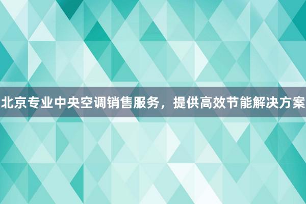 北京专业中央空调销售服务，提供高效节能解决方案